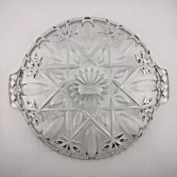 Vintage Anchor Hocking Cross & Olive Glass Platter w/ Handles | Wedding Decor - Picture 2 of 5